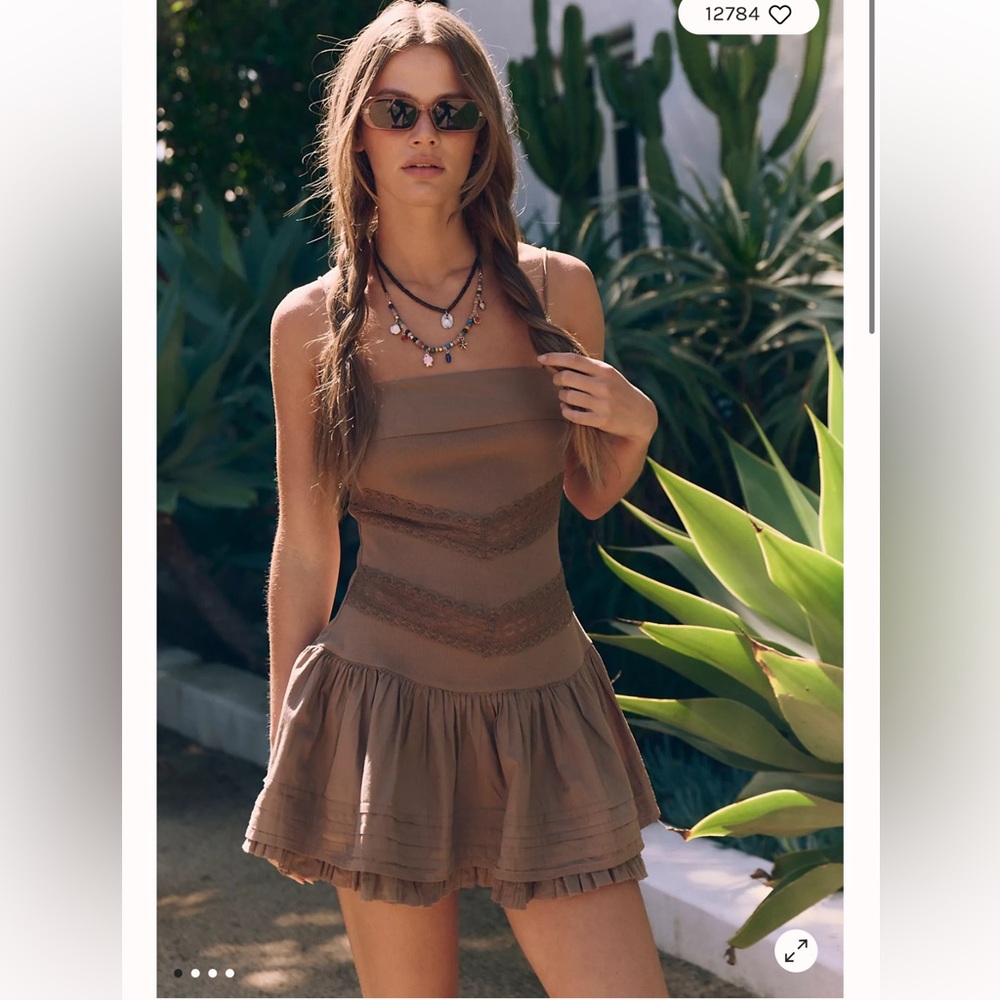 NWOT - Free People Bliss Beauty Mini Dress in Dusted Cocoa